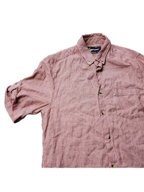 TOPMAN  Button Shirt Mens S Small Short Sleeve Red Houndstooth Plaid